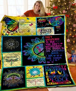 Hippie Peace Quilt Bedding Set - Great for Bohemian Bedroom Decor and Family Gifts