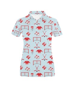 Hockey Red Equipment Print Design Women's Polo Shirt