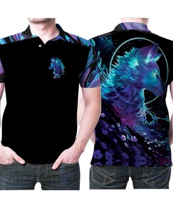 Holographic Wolf Flowers Holographic Style Art 3D Printed Gift For Wolf Lovers Polo Shirt