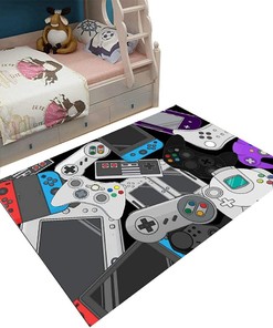 Home Area Gamer Rugs with Game Controller Design and Non-Slip Velvet Carpet for Decor Living Bed Playrooms