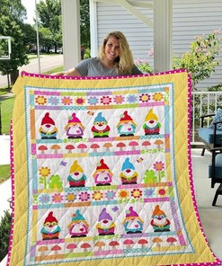Home Sweet Gnome Quilt Bedding Set Blanket All Season Plus Size Quilt Bedding Set Blanket