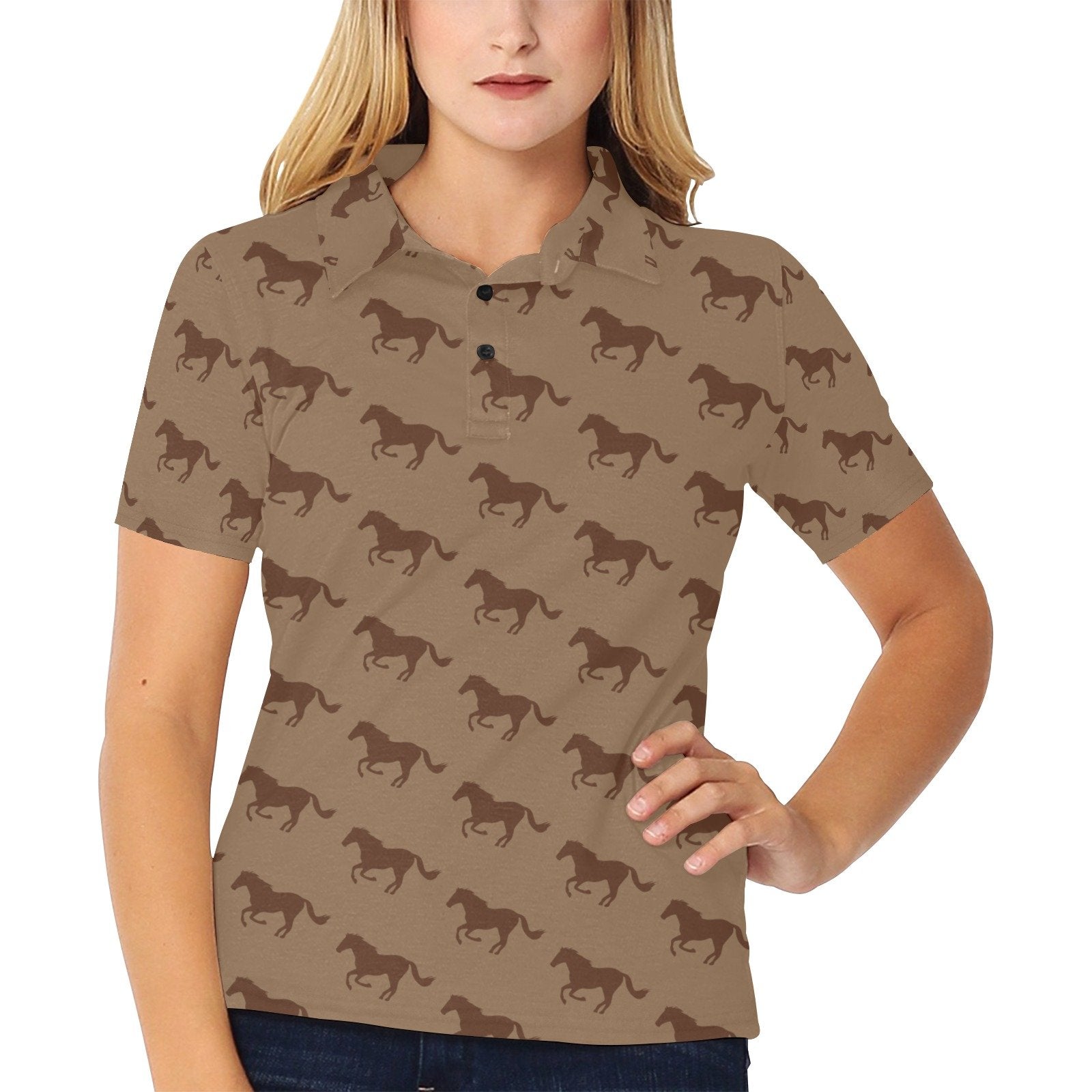 Horse Brown Print Design Women's Polo Shirt - Image 2