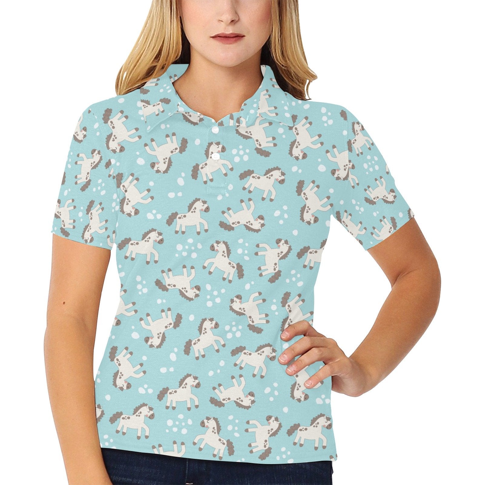 Horse Cute Print Design Women's Polo Shirt - Image 2