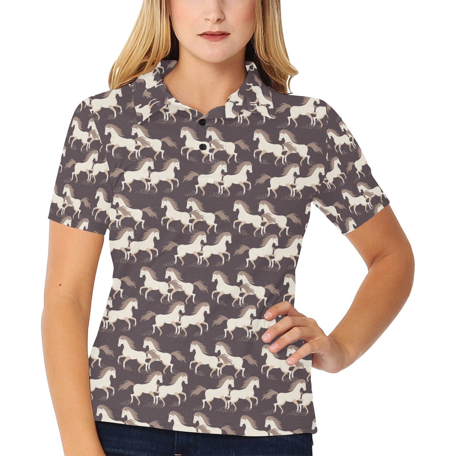 Horse Print Design Women's Polo Shirt - Image 2