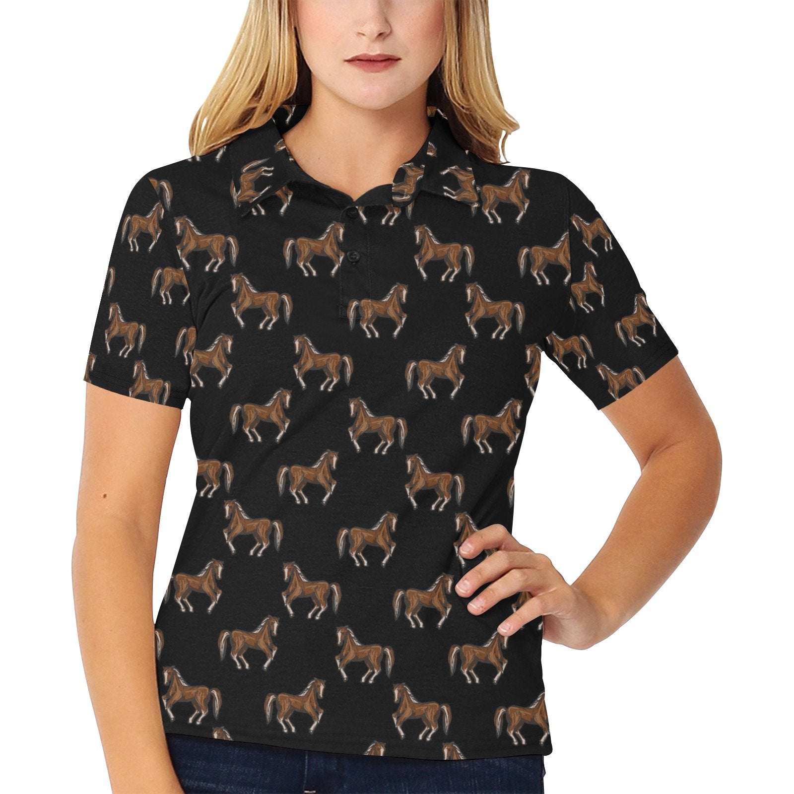 Horse Print Design Women's Polo Shirt Gift - Image 2