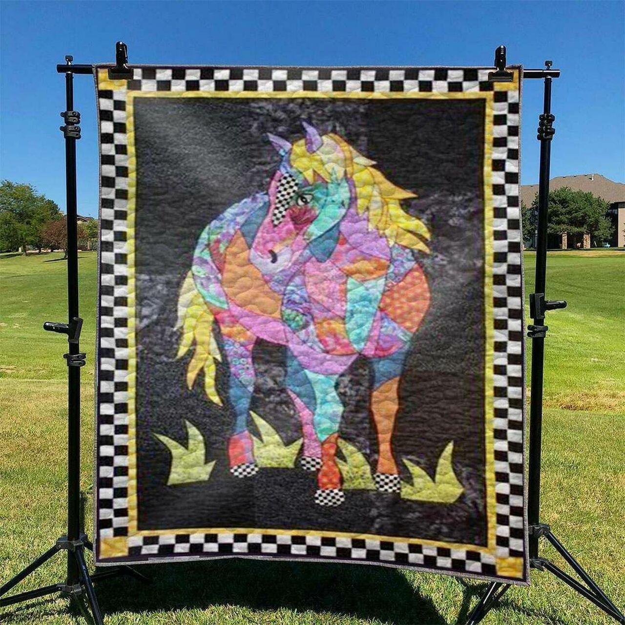 Horse Quilt Bedding Set with Personalized Name, Perfect for Home Decoration and Picnic