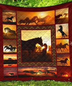 Horse Sunset Quilt Bedding Set - Perfect for Nature Lovers and Family Gifts