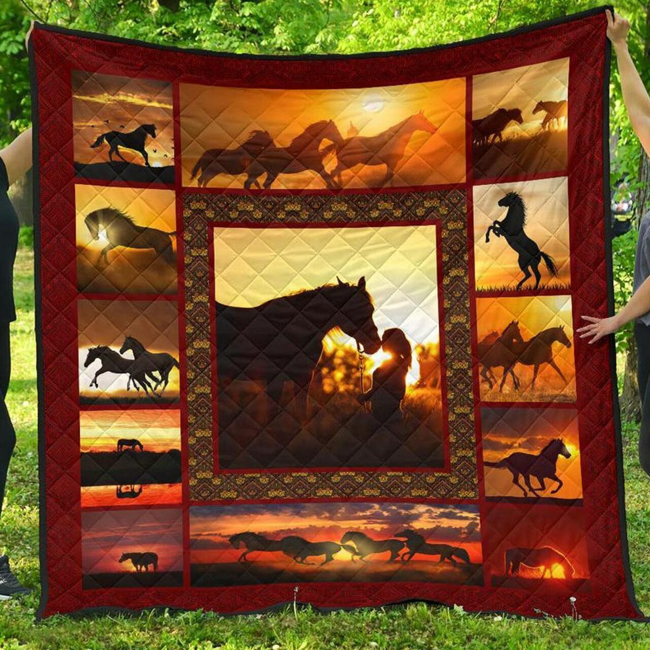 Horse Sunset Quilt Bedding Set - Perfect for Nature Lovers and Family Gifts