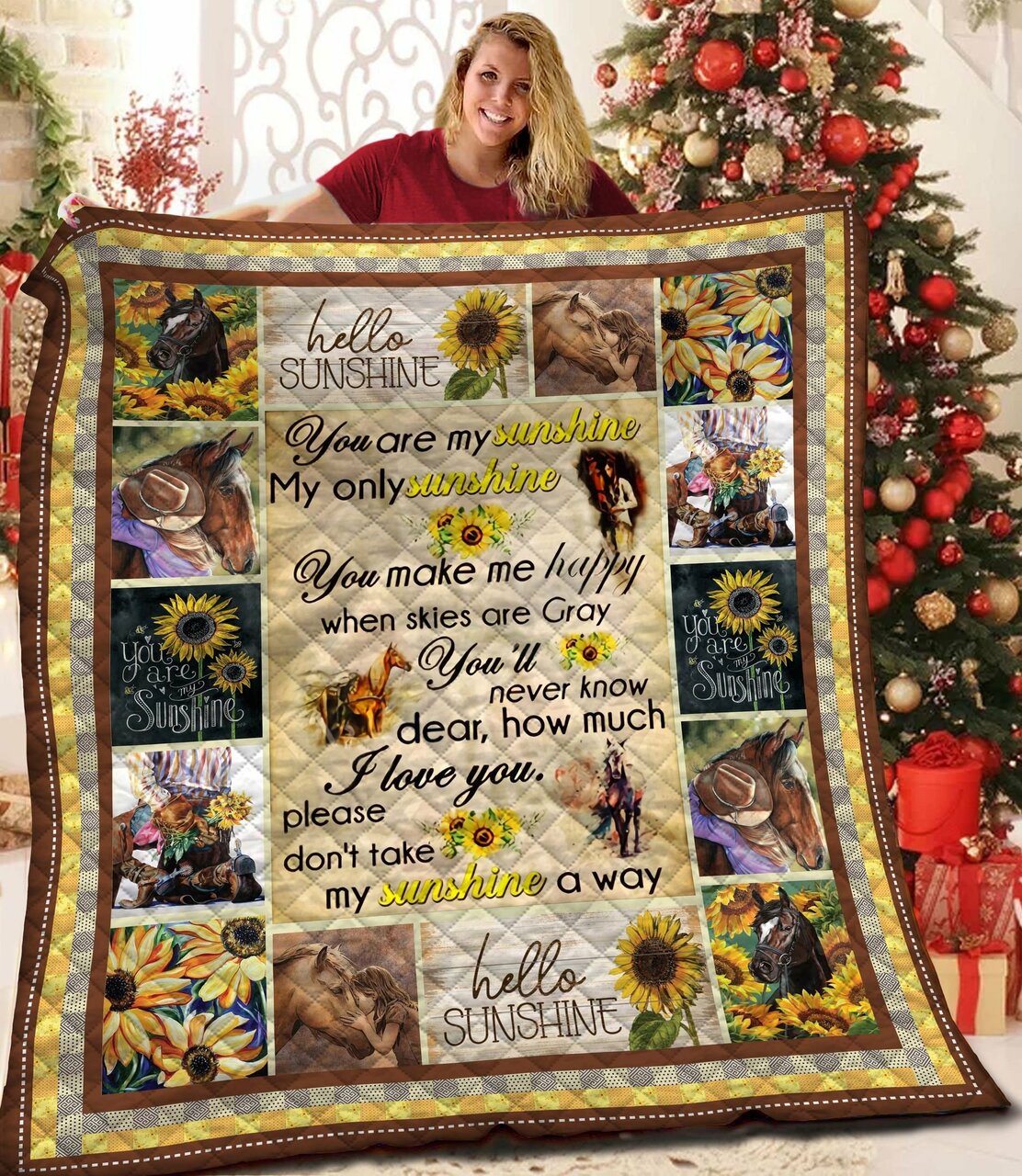 Horses You Are My Sunshine Personalized Quilt Bedding Set - Ideal Gifts for Family