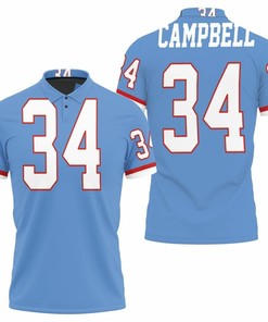 Houston Oilers Earl Campbell Light Blue 1980 Throwback Retired Player Jersey Inspired Style Polo Shirt