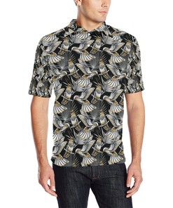 Hummingbird Gold Design Themed Print Men Polo Shirt