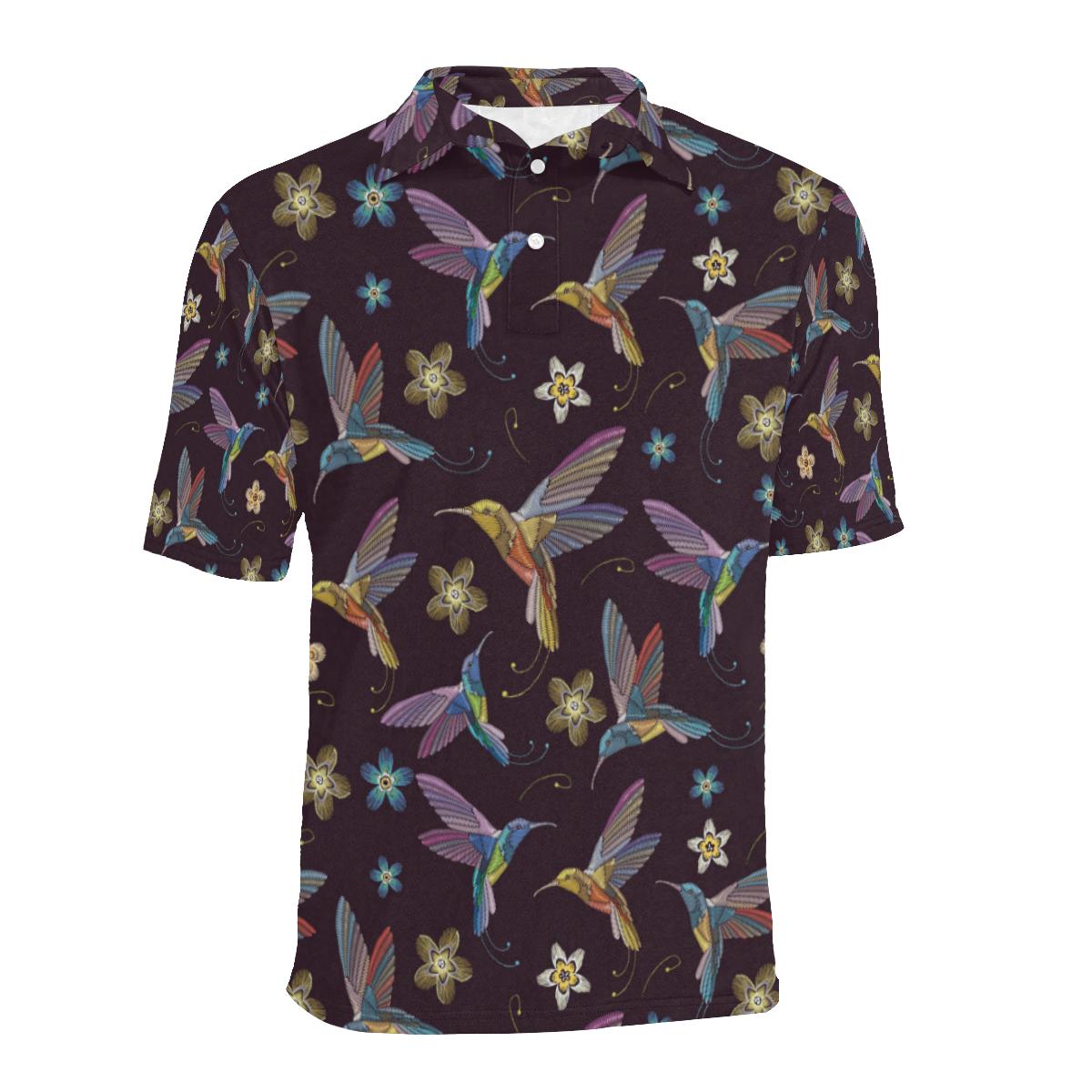 Hummingbird Pattern Print Design 04 Men Polo Shirt - Image 2