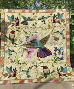 Hummingbird Quilt Blanket Bedding Set Personalized for Home Decor and Family Gifts