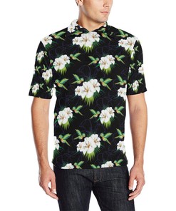Hummingbird With Flower Pattern Print Design 03 Men Polo Shirt