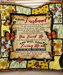 Husband In Heaven Butterfly Personalized Quilt Bedding Set for Home Decoration and Family Gifts