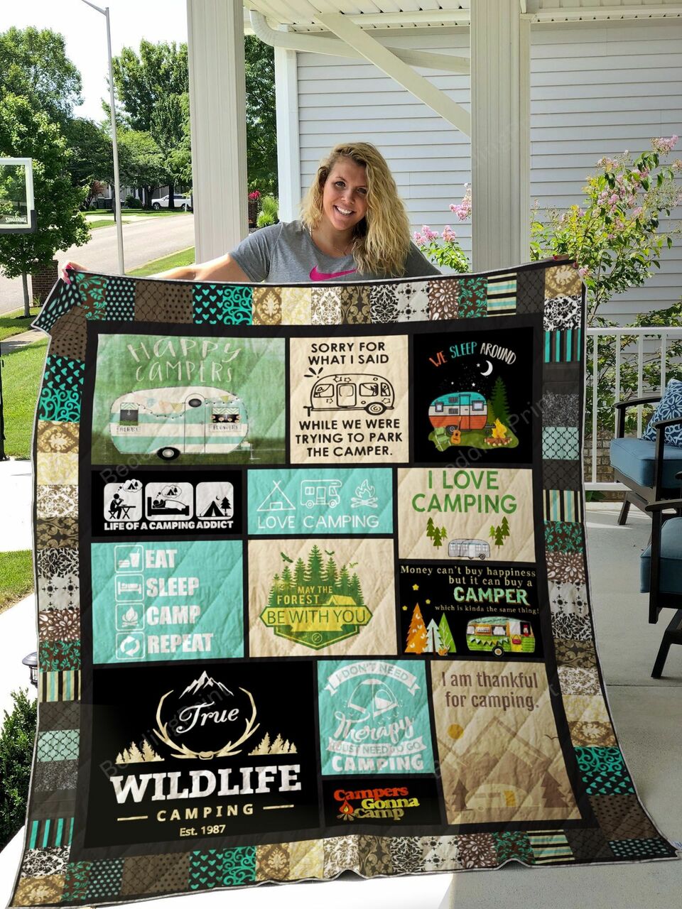 I Am Thankful For Camping Quilt Bedding Set Blanket
