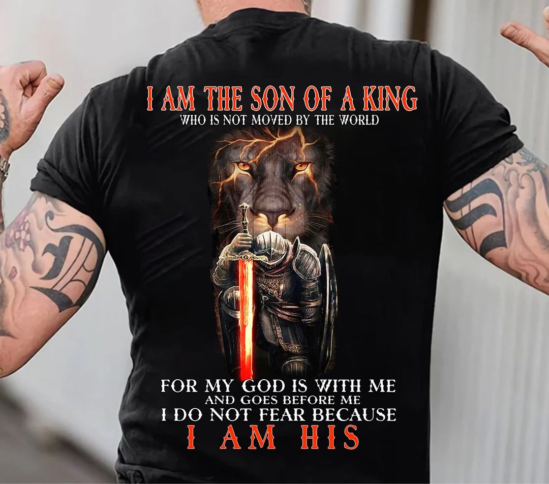 I Am The Son of a King Lion of Judah Christian T-Shirt with Warrior Design - Image 2