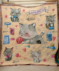 I Love My Cat Personalized Quilt Bedding Set for Home Decoration and Family Gift Ideas