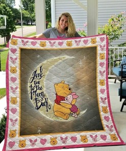 I Love You To The Moon And Back Pooh Quilt Bedding Set Blanket Bedroom Decor, Gifts for Family