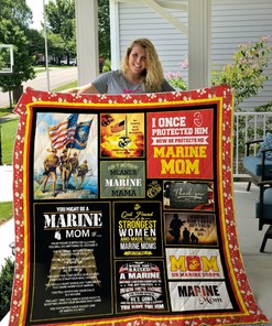 I Once Protected Him Now He Protects Me Marine Mom Quilt Bedding Set Blanket