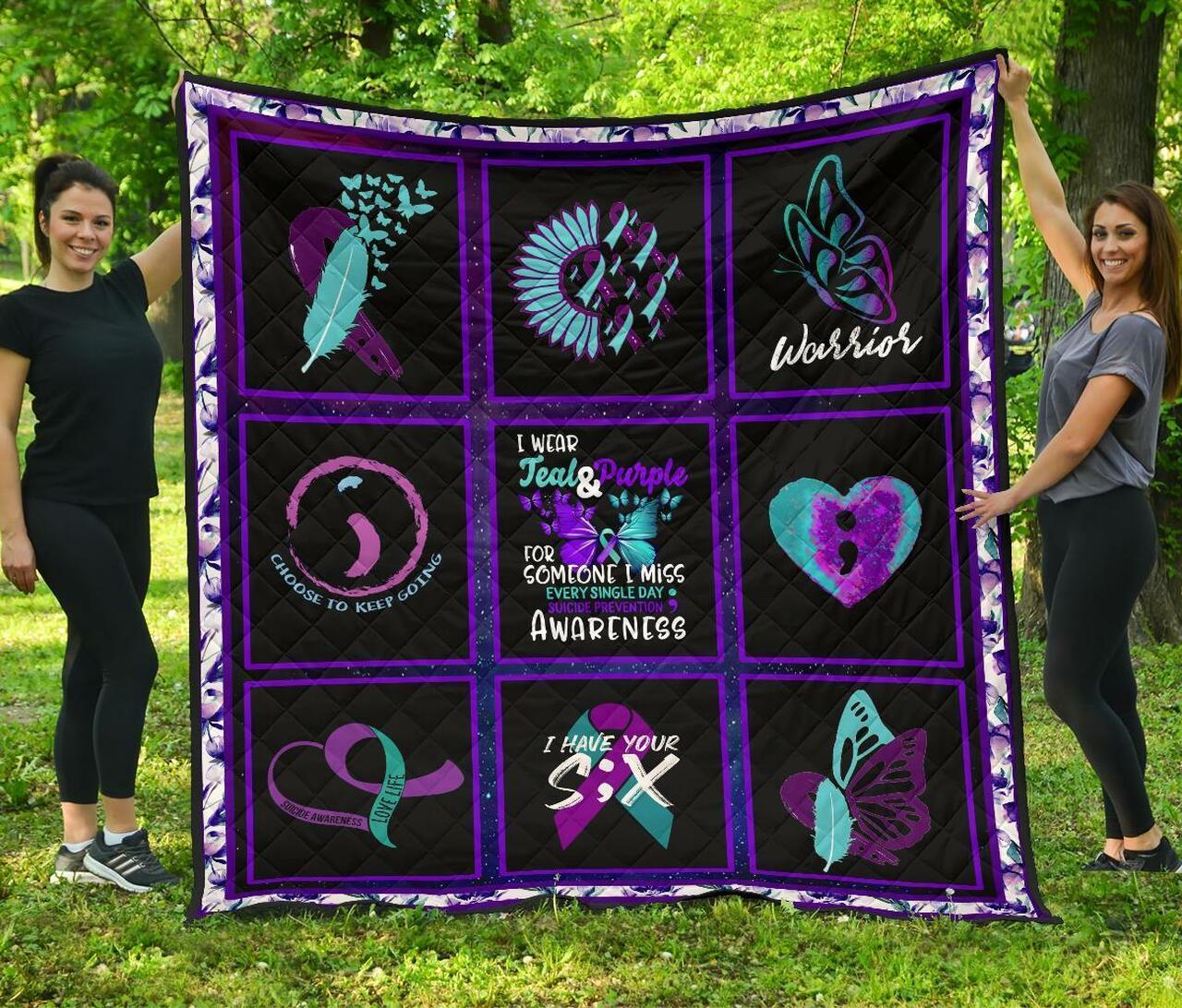 I Wear Teal And Purple Suicide Prevent Awareness Quilt Bedding Set Bedroom Decor, Gifts for Family
