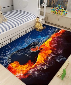 Ice and Fire Atmosphere Rug for Boy Girl Bedroom Game Floor Mat, Ideal for Gamer Home Decor