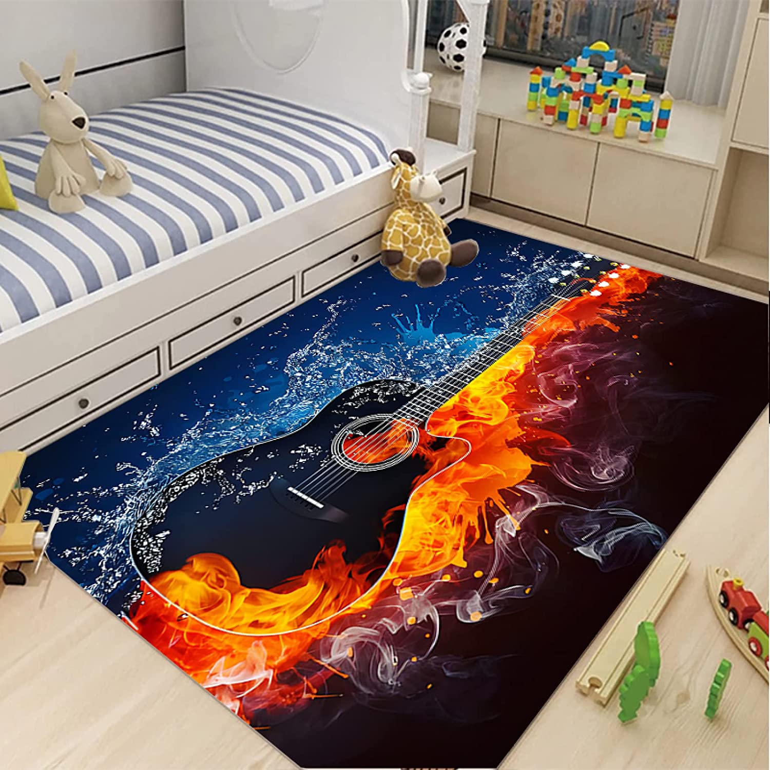 Ice and Fire Atmosphere Rug for Boy Girl Bedroom Game Floor Mat, Ideal for Gamer Home Decor