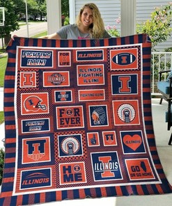Illinois Fighting Illini Quilt Bedding Set Blanket - Perfect for Bedroom Decor and Family Gifts