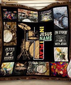 In Jesus Name I Play Drum Personalized Quilt Blanket Bedding Set for Home Decoration and Gifts for Family