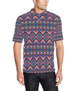 Indian Navajo Pink Themed Design Print Men Polo Shirt