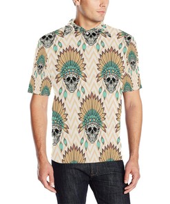 Indian Skull Pattern Men Polo Shirt