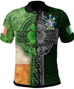 Ireland Clothing - Dolphin or Dolphyn Irish Family Crest Polo Shirt - Irish Claddagh Cross