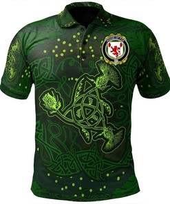 Ireland Clothing - House of FOX Irish Family Crest Polo Shirt - Celtic Thistle Flowers Green