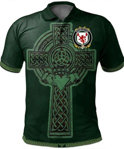 Ireland Clothing - House of FOX Irish Family Crest Polo Shirt - Irish Cross with Celtic Knot and Claddagh Ring