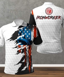 Ironworker American Skull Flag White Polo Shirt