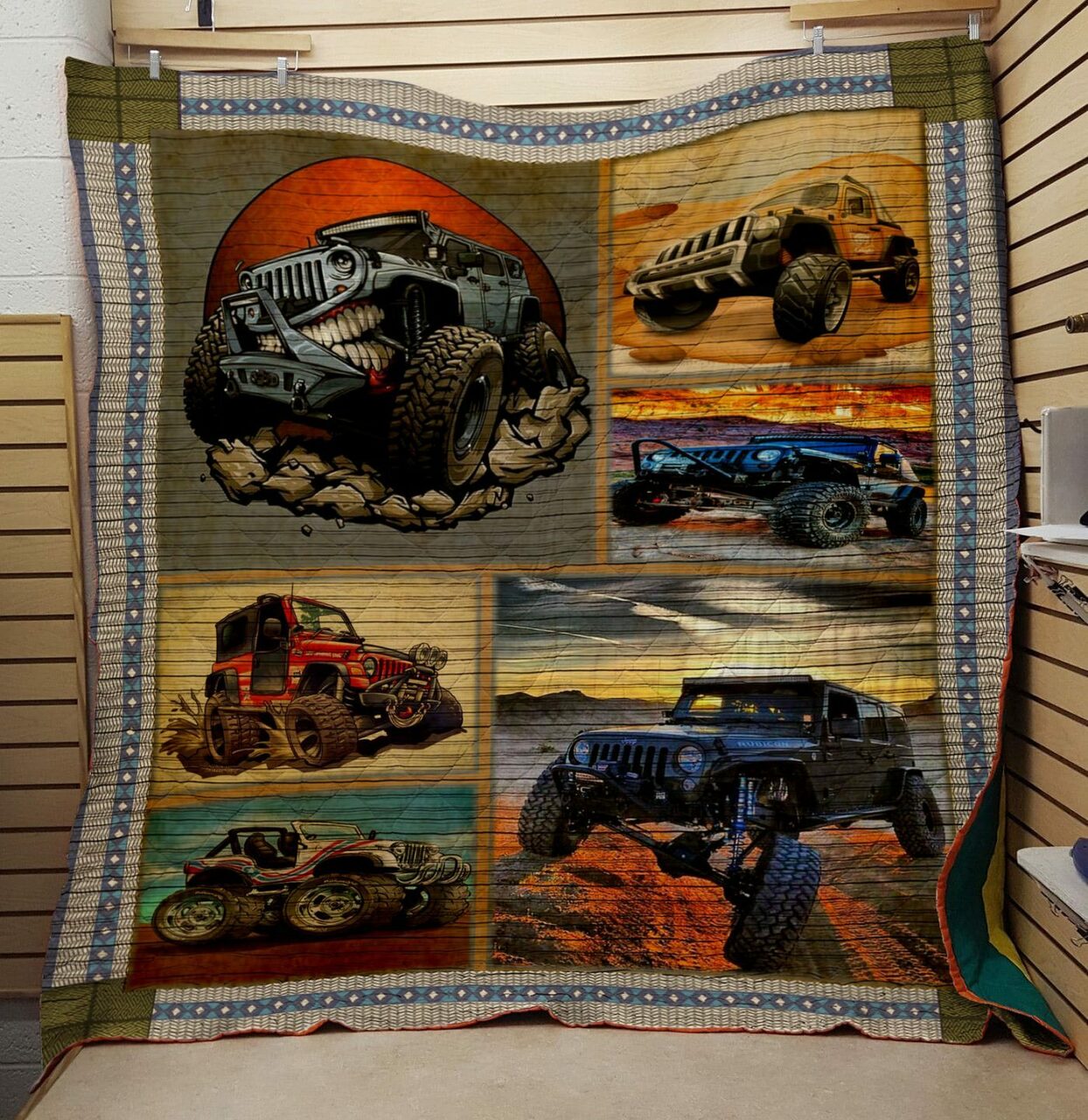 Jeep Quilt Bedding Set Bedroom Decor, Gifts for Family Bluefink