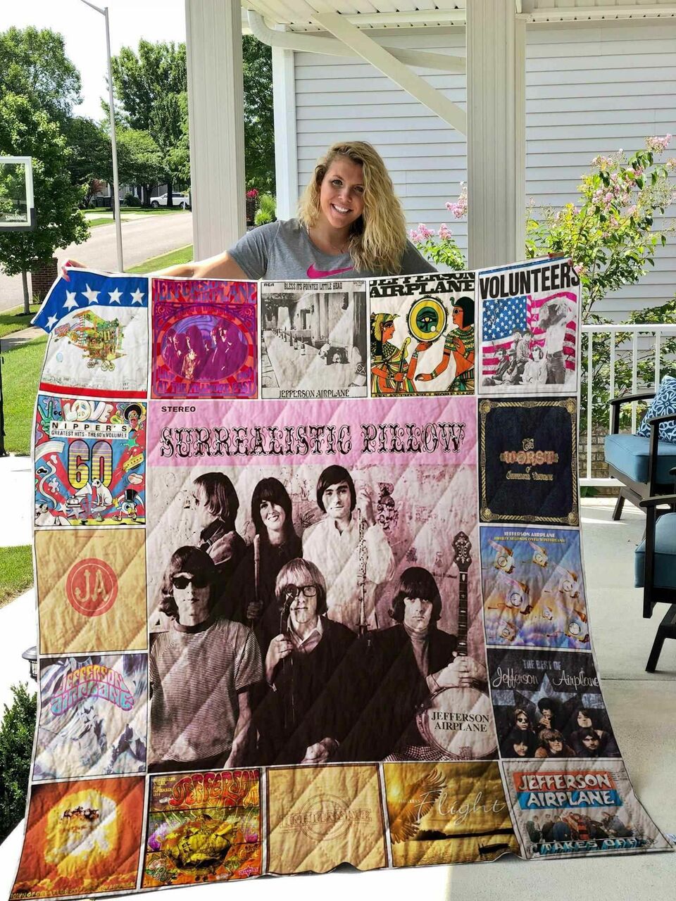 Jefferson Airplane Personalized Blanket Quilt Bedding Set - Great for Bedroom Decoration and Family Gifts