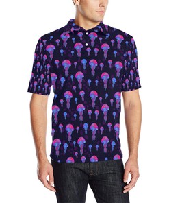 Jellyfish Neon Print Men Polo Shirt