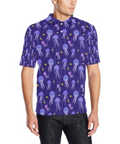 Jellyfish Style Print Men Polo Shirt