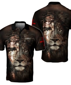 Jesus And Lion 3D All Over Printed Unisex Polo Shirt for Jesus Lovers