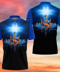 Jesus Is My Savior Blue Cross Polo Shirt