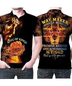 Jesus King Of Kings Way Maker Miracle Worker Lion 3D Printed Polo Shirt
