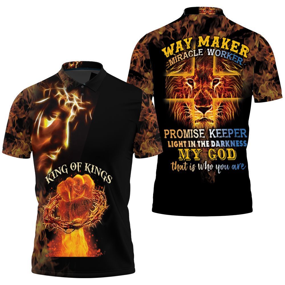 Jesus King Of Kings Way Maker Miracle Worker Lion Printed T Shirt 3D Polo Shirt
