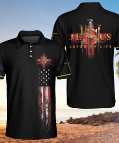 Jesus Saved My Life American Flag Polo Shirt #H