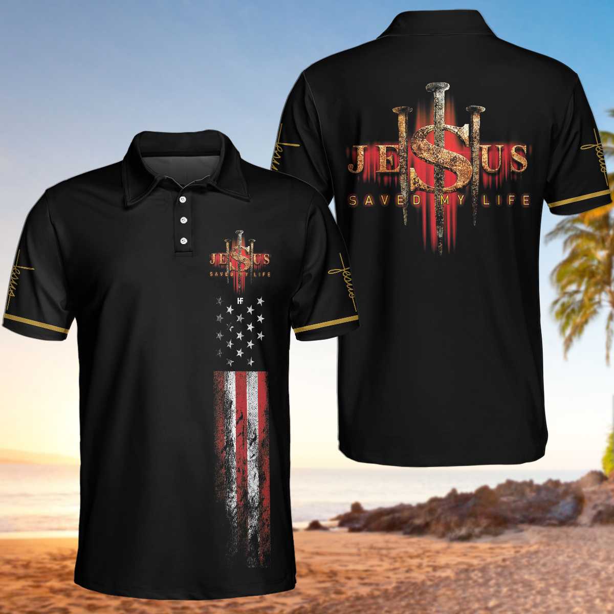 Jesus Saved My Life American Flag Polo Shirt #H