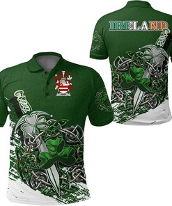 Kirby or O'Kirby Ireland Polo Shirt - Celtic Shamrock & Sword - Irish Family Crest