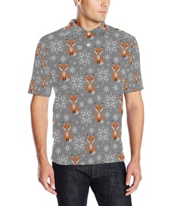 Knit Red Fox Pattern Print Design 02 Men Polo Shirt