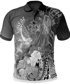 Kosrae Polo Shirt - Humpback Whale with Tropical Flowers (White)