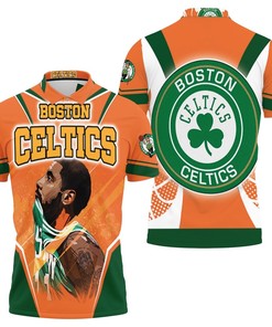 Kyrie Irving 11 Boston Celtics Orange Background Polo Shirt