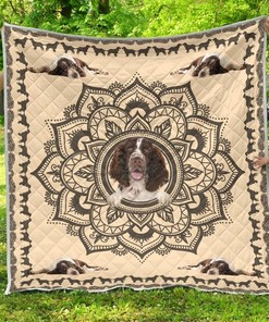 LN English Springer Spaniel Pattern Quilt Bedding Set with Custom Name, Suitable for Home and Picnic